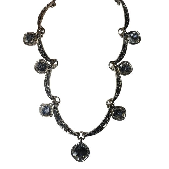Crown Trifari Crystal Pave Necklace Vintage Silver Tone Filigree Clear Cushion - Picture 11 of 12